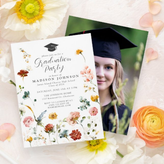 Garden Flowers Photo High School Graduation Party Invitation (Bloom into a Grad - Celebrate in Style 🌸)