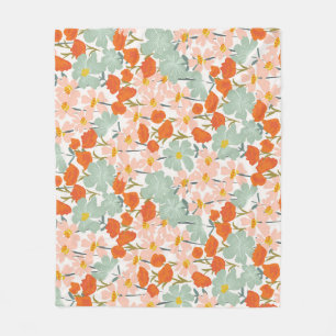 Garden flowers: pink, orange seamless fleece blanket