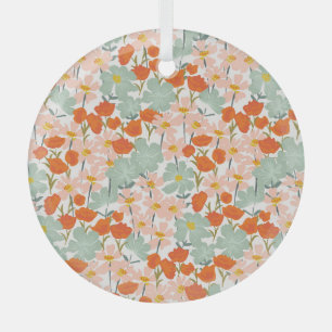 Garden flowers: pink, orange seamless glass tree decoration