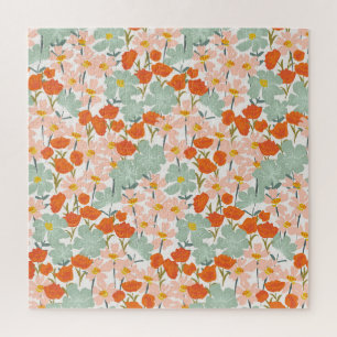 Garden flowers: pink, orange seamless jigsaw puzzle