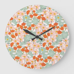 Garden flowers: pink, orange seamless large clock