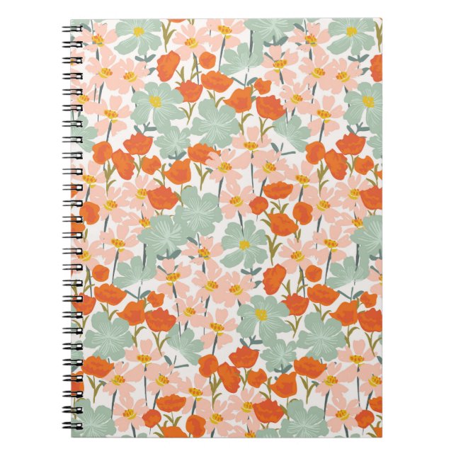 Garden flowers: pink, orange seamless notebook (Front)