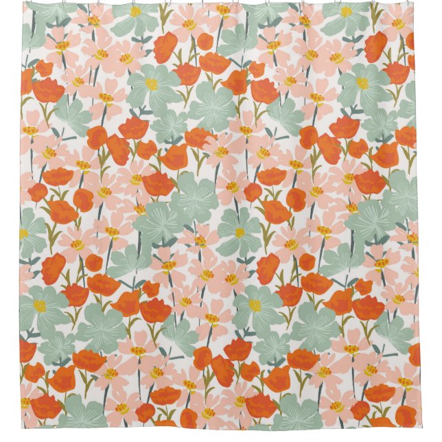 Garden flowers: pink, orange seamless shower curtain (Front)