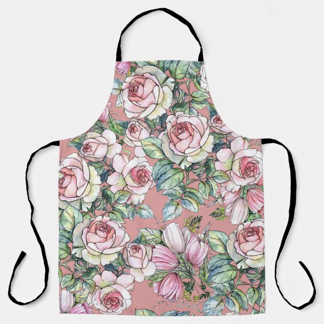 Garden flowers rose with tulips painted in waterco apron (Front)
