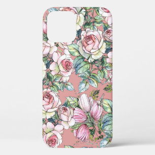 Garden flowers rose with tulips painted in waterco iPhone 12 case