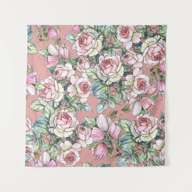 Garden flowers rose with tulips painted in waterco tapestry (Front)