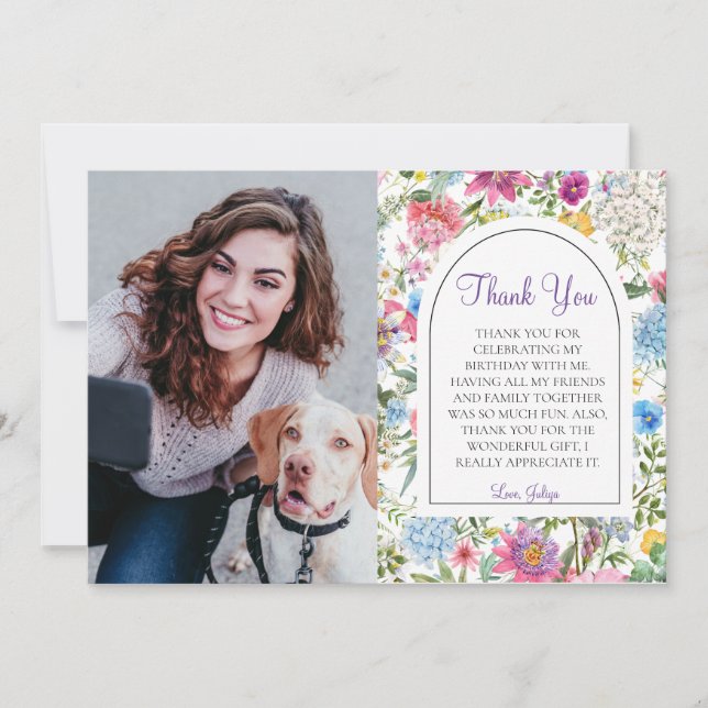  garden flowers script thank you card (Front)