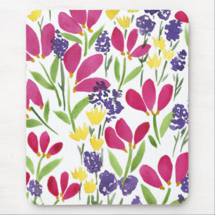 Garden Flowers Watercolors Pink Purple Yellow   Mouse Pad