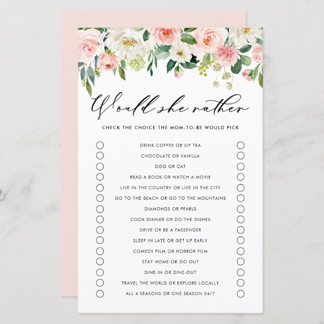 Garden Flowers Would She Rather Baby Shower (Front/Back)
