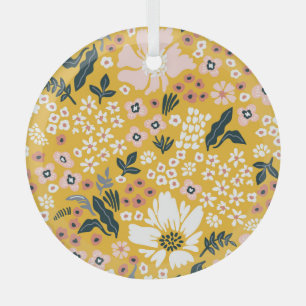 Garden Flowers: Yellow Vintage Charm. Glass Tree Decoration