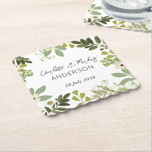Garden Foliage Greenery Wreath Wedding Party Paper Coaster