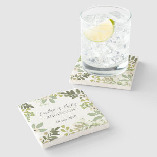 Garden Foliage Greenery Wreath Wedding Party Paper Stone Coaster