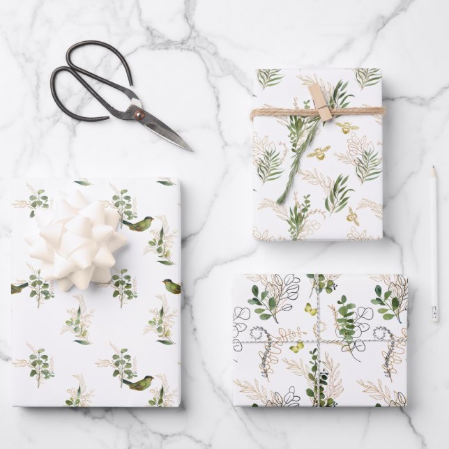 Garden Foliage with Birds, Bees and Butterflies Wrapping Paper Sheet (Front)