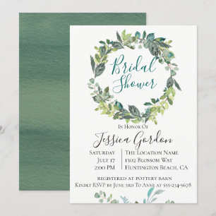 Garden Foliage Wreath Bridal Shower Invitation
