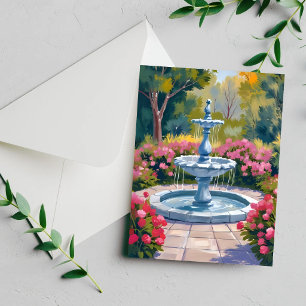 Garden Fountain Floral Painting Card