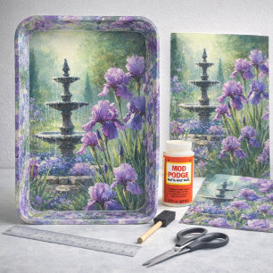 Garden Fountain with Purple Irises Tissue Paper