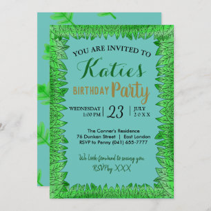 Garden Fresh Nature Simple Leaves Green Birthday Invitation