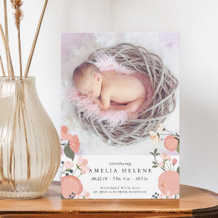 Garden Gate   Blush Floral Birth Announcement