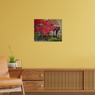Garden Gazebo and Red Maple Leaves Poster