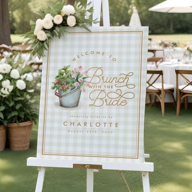 Garden Gingham Sage Gold Bridal Brunch Sign (Creator Uploaded)