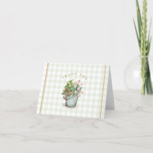 Garden Gingham Sage Gold Floral Flowers Thank You Card