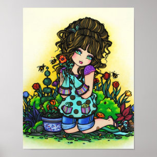 Garden Girl Bumblebee Tulip Art by Hannah Lynn Poster