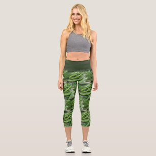 Garden Girl Green Bean Vegetable Print Capri Leggings