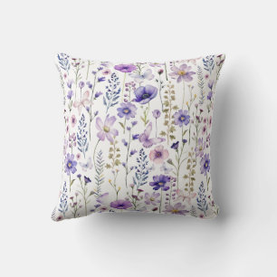 Garden Girl Purple Wildflower Pattern Cushion