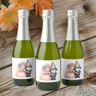 Garden Gnome Bride Groom Fairytale Rustic Wedding Sparkling Wine Label