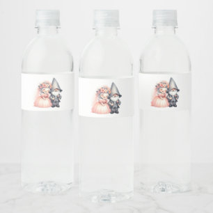 Garden Gnome Bride Groom Fairytale Rustic Wedding Water Bottle Label