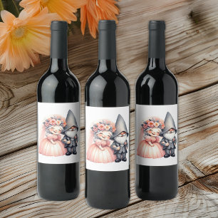 Garden Gnome Bride Groom Fairytale Rustic Wedding Wine Label