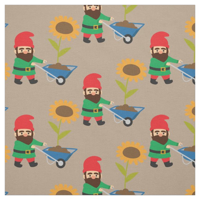 Garden gnome cute gardening theme fabric (Swatch)