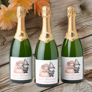 Garden Gnome Fairytale Rustic Wedding Just Married Sparkling Wine Label