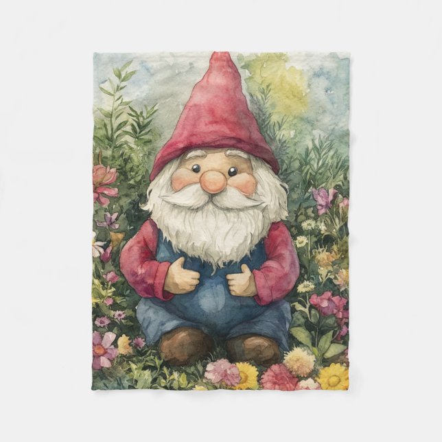 Garden Gnome Fleece Blanket (Front)