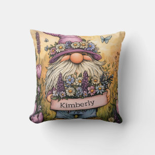 Garden Gnome Illustration with Customizable Banner Cushion