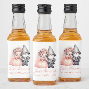 Garden Gnome Just Married Fairytale Rustic Wedding Liquor Bottle Label