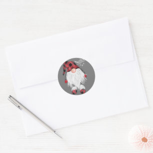 Garden Gnome Merry Christmas Red Buffalo Plaid Paj Classic Round Sticker