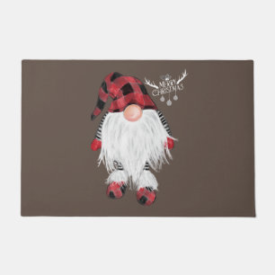 Garden Gnome Merry Christmas Red Buffalo Plaid Paj Doormat