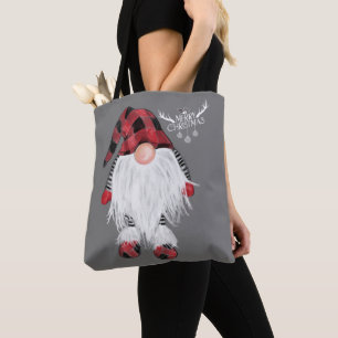 Garden Gnome Merry Christmas Red Buffalo Plaid Paj Tote Bag