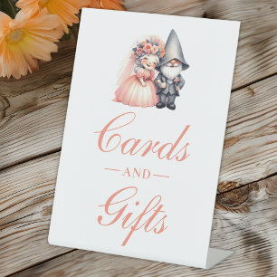 Garden Gnome Rustic Wedding Cards and Gifts Pedestal Sign