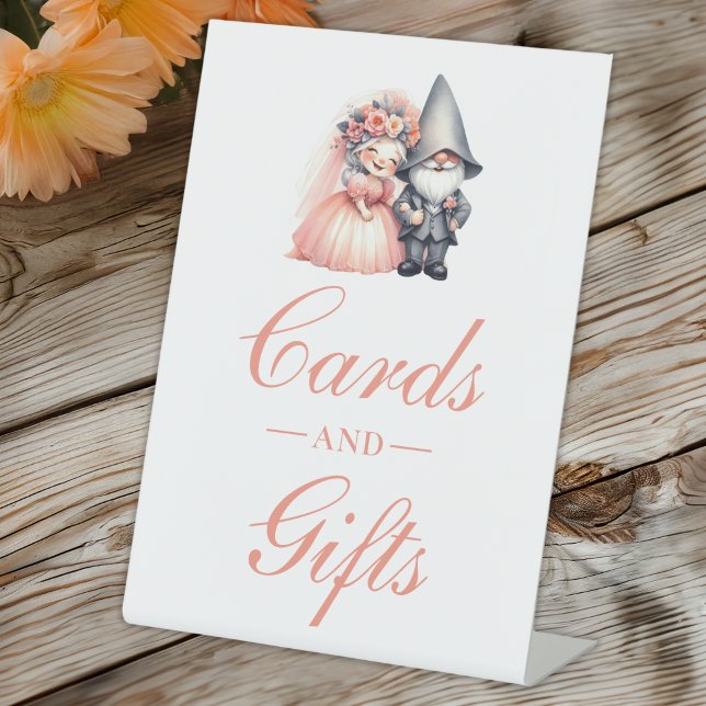 Garden Gnome Rustic Wedding Cards and Gifts  Pedestal Sign (Creator Uploaded)