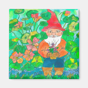 Garden Gnome Watercolor Flowers Magnet