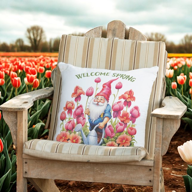Garden Gnome Waters The Flowers Cushion (Creator Uploaded)