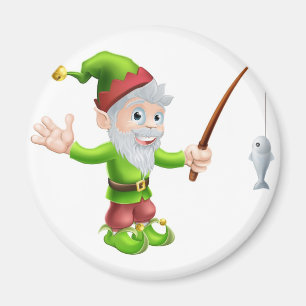 Garden gnome with fishing rod magnet