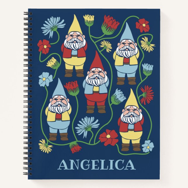 Garden Gnomes and Flowers Personalised Notebook (Front)