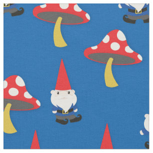 Garden Gnomes and Mushrooms Cute Cartoon Fabric