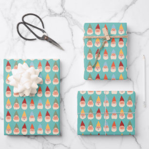 Garden Gnomes Blue Background Wrapping Paper Sheet