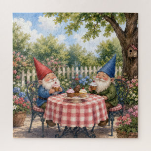 Garden Gnomes Eating Cupcakes Jigsaw Puzzle