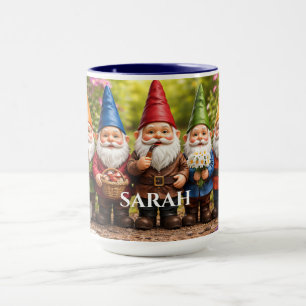Garden Gnomes in a Row Custom Name Mug