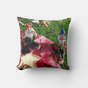 Garden Gnomes in the Yard Fall Red Brown Leaves Th Cushion